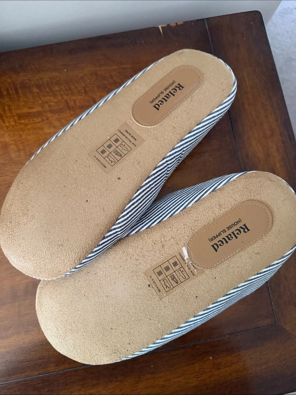 Striped Slip-On House Slippers - Blue & White